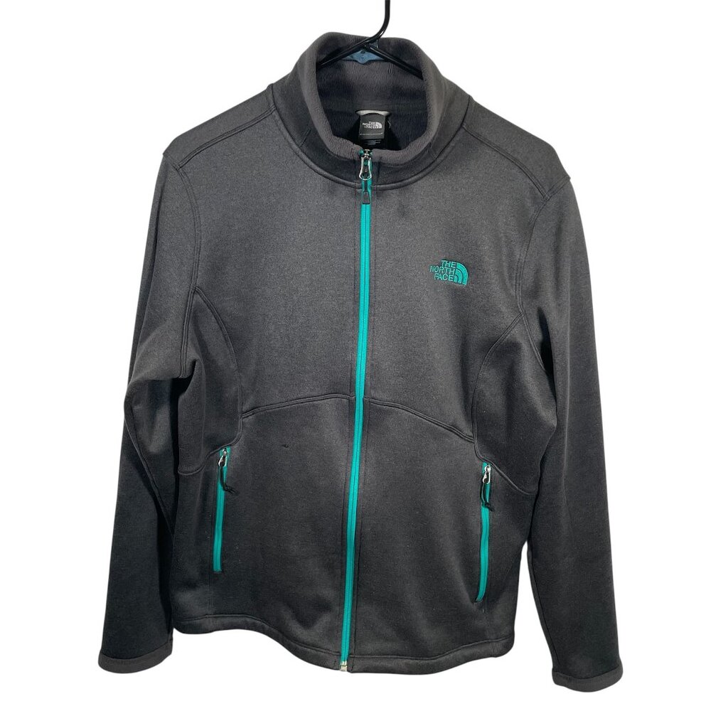 The North Face Agave Jacket Womens XL Gray Green Full Zip Fleece Stretch Flaw